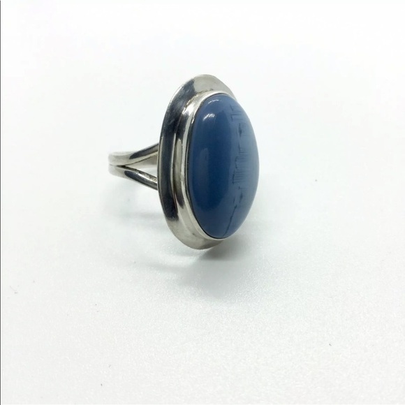 BLUE/ WHITE LACE AGATE STERLING SILVER OVAL RING - Picture 10 of 10